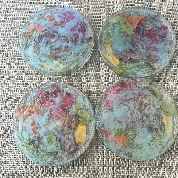 Handmade Pressed Flower Coaster Set and Holder Round Colorful - Picture 12 of 16